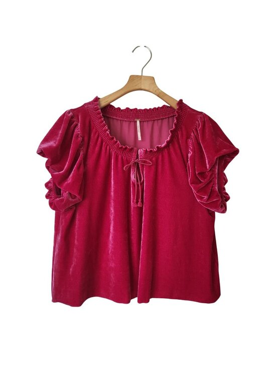 Free People Tops - Free People Terese Pink Velvet Crop Puff Sleeve Top Soft Cozy Boho Festival Glam